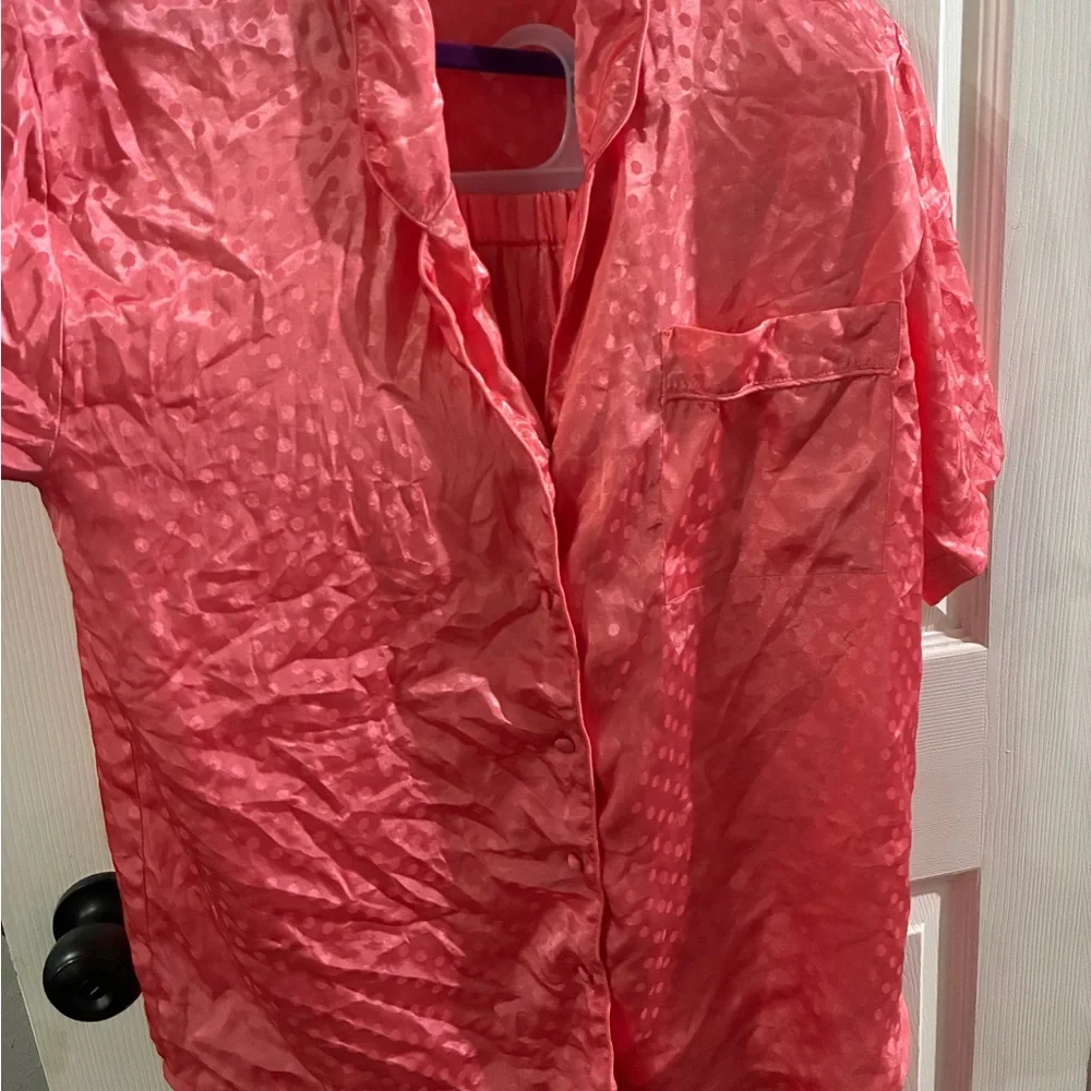 Women's Large Pink Button Up Pajama Set